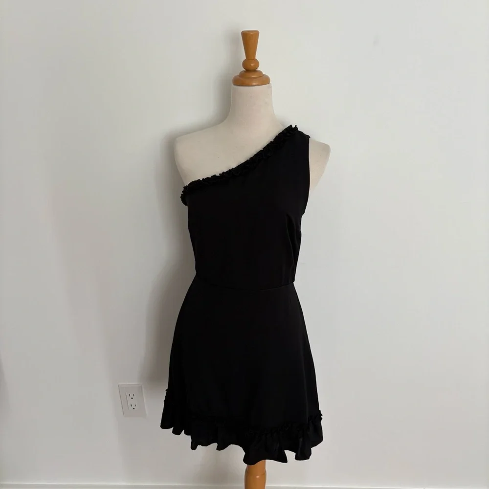 Trixxi Womens Dress Small Black Ruffles One Shoulder Midi Length Minimalist - Picture 1 of 10